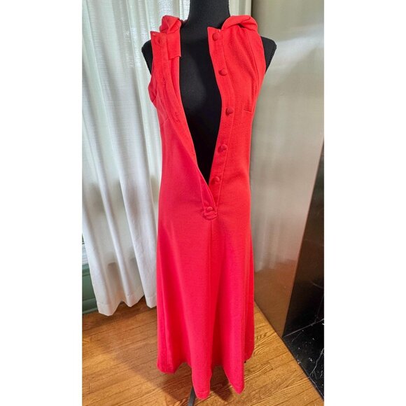 Vintage 1960s maxi dress, warm cherry red, Mod minimalist, hooded gown - Picture 9 of 9
